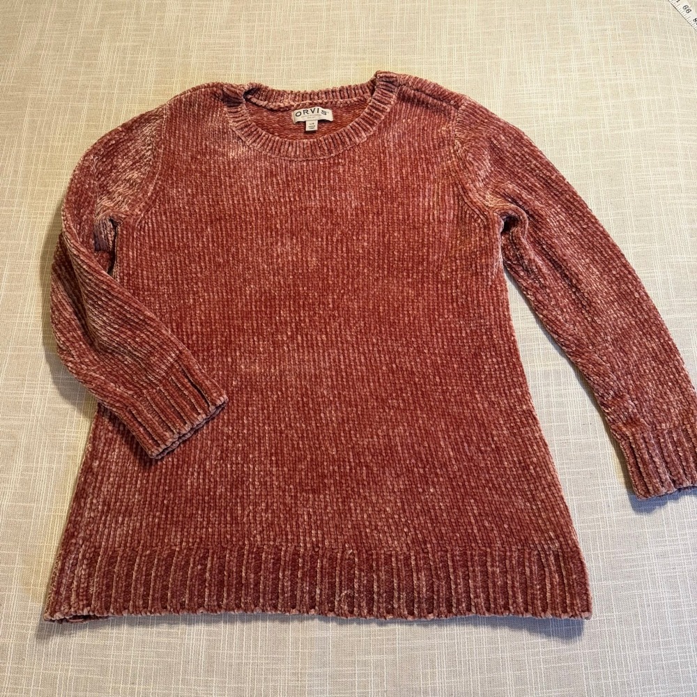 Orvis Classic Collection Women L Dusty Rose Chenille Ribbed Crewneck Sweater